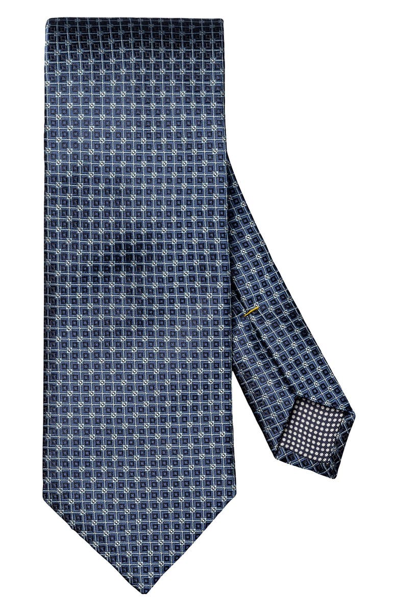 Eton Navy Geometric Pattern Silk Jacquard Tie, Main, color, Navy