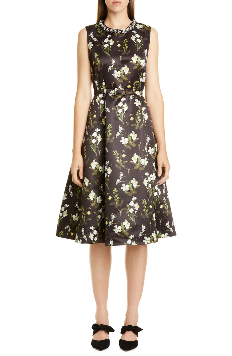 Erdem Daffodil Print Mikado A-Line Dress, Main, color,