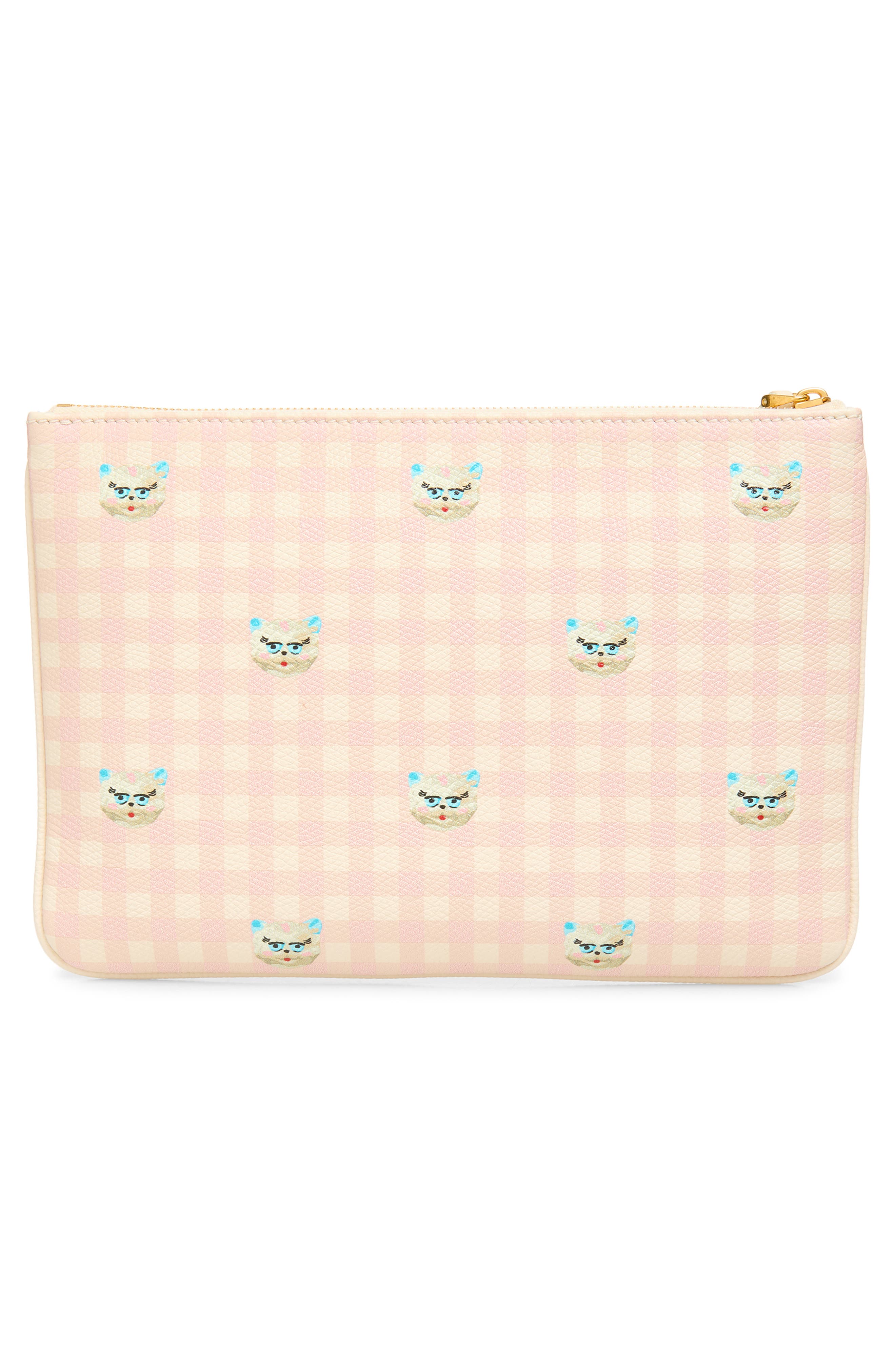 Valentino Garavani Medium VLOGO Signature Flat Leather Pouch Clutch, Alternate, color, Ivory/ Multi