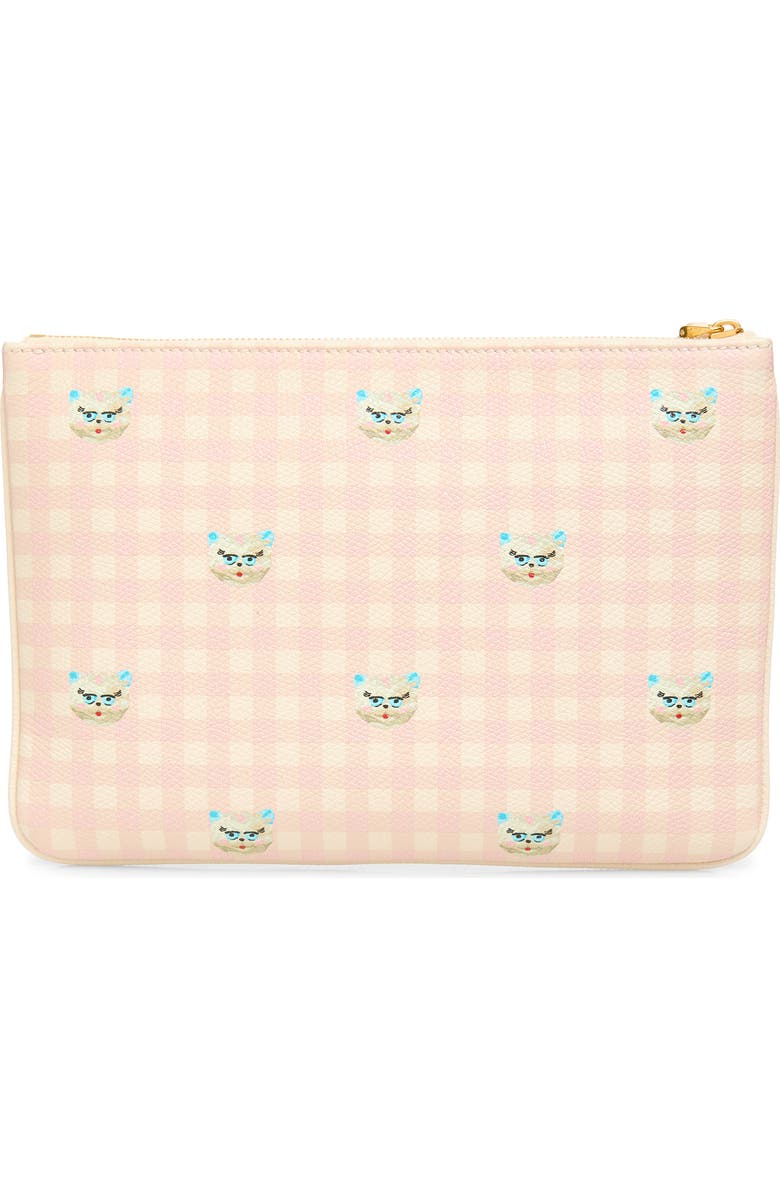 Valentino Garavani Medium VLOGO Signature Flat Leather Pouch Clutch, Alternate, color, Ivory/ Multi