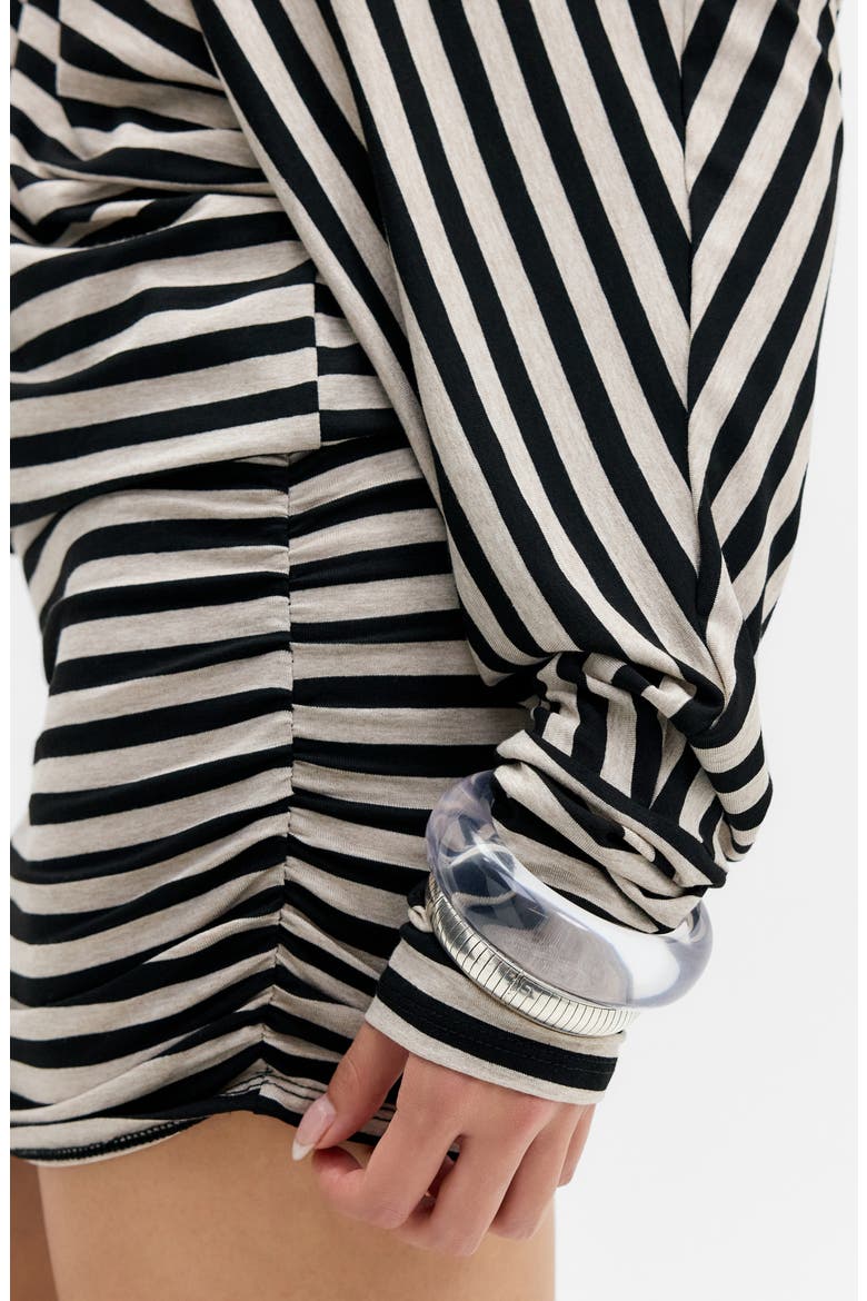 Destiny Stripe Off the Shoulder Minidress, Alternate, color, GREY STRIPE