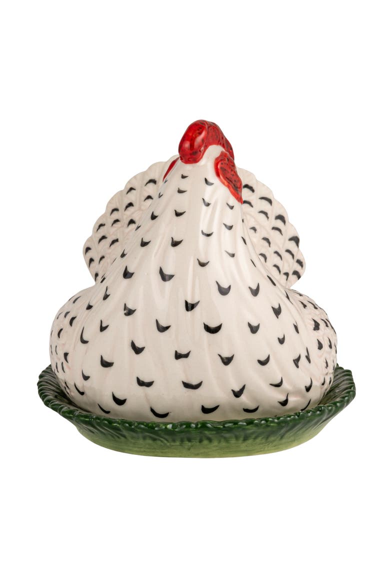 Vintage Reproduction Hen Shaped Butter Dish with Chicks, Alternate, color, White