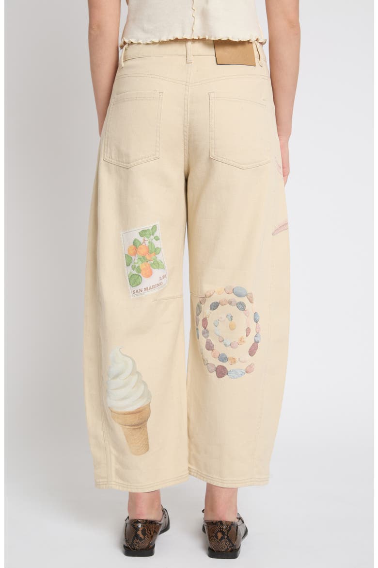 Printed High Waist Barrel Leg Jeans, Alternate, color, ECRU MULTI