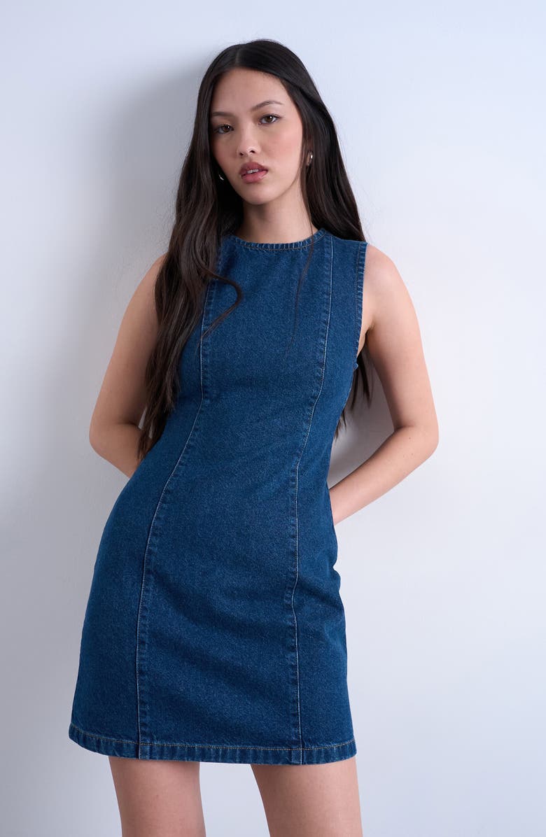 Topshop Sleeveless Denim Shift Minidress, Main, color, Medium Blue