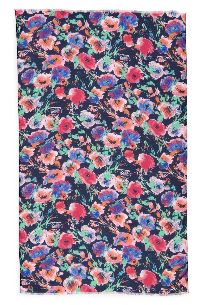 Floral Print Scarf, Alternate, color, NAVY MULTI