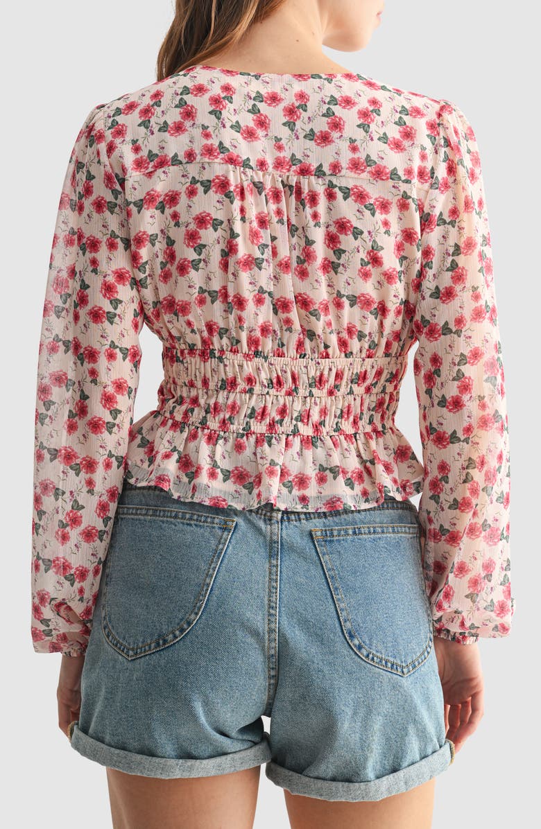 All in Favor Floral Print Long Sleeve Ruffle Shirt, Alternate, color, Blush Floral