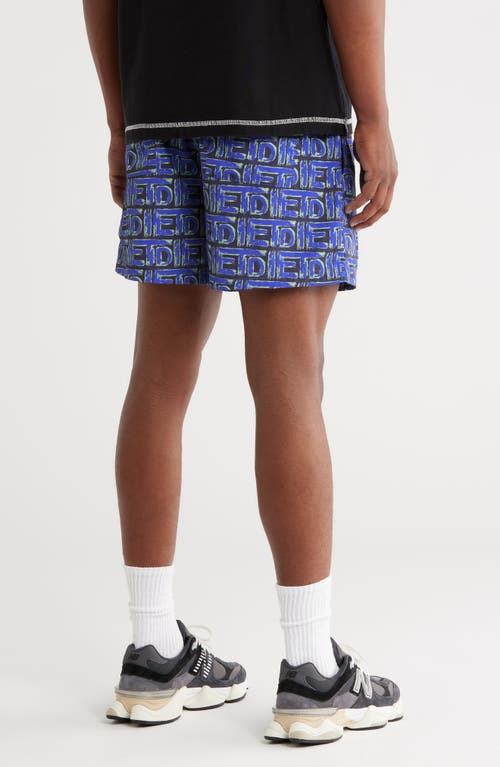 Diet Starts Monday Scribble Drawstring Nylon Shorts In Blue