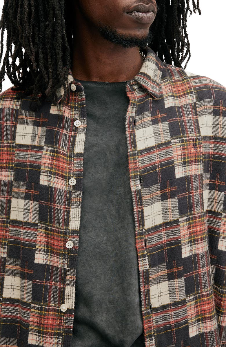 AllSaints Jude Patchwork Plaid Flannel Button-Up Shirt, Alternate, color, Red