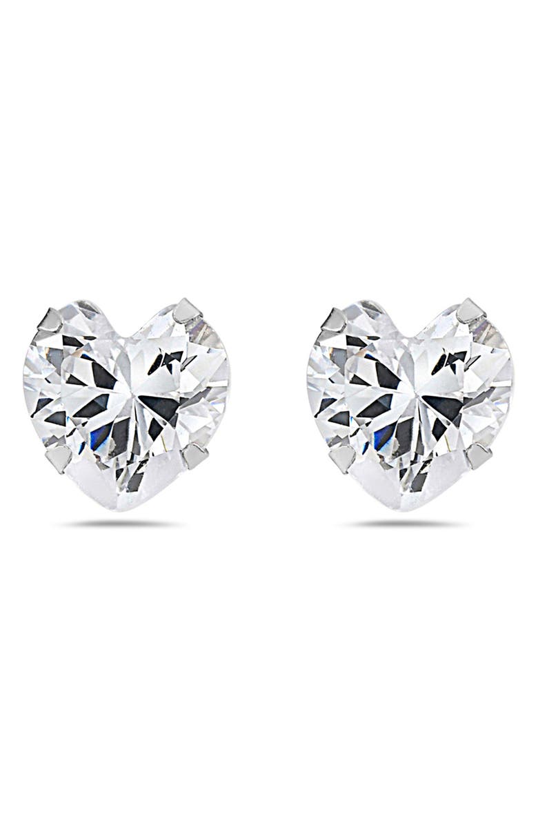 BEST SILVER 14K White Gold Prong Set CZ Heart Stud Earrings, Main, color, White Gold