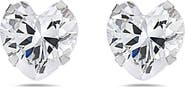BEST SILVER 14K White Gold Prong Set CZ Heart Stud Earrings