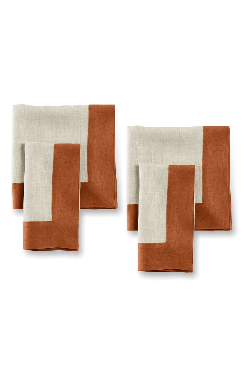 Linen Dinner Napkins Set of 4, 20 x 20" - Contempo, Main, color, Cinnamon and Natural