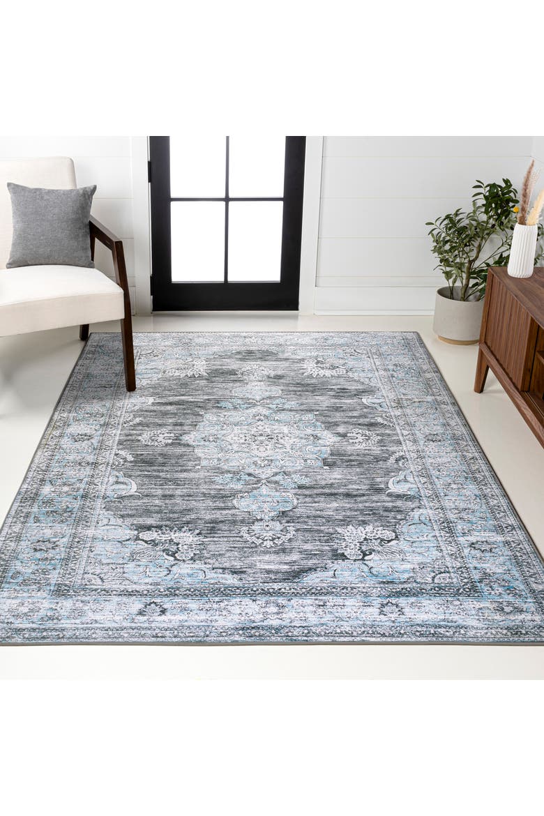 Bausch Bohemian Distressed Chenille Machine-Washable Area Rug, Alternate, color, Dark Gray/Blue