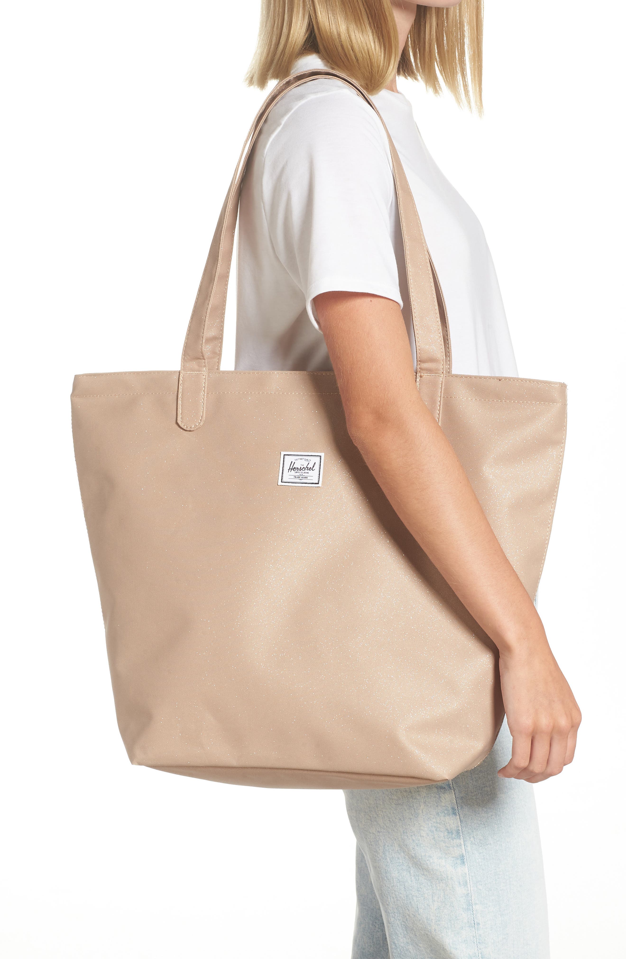 Mica Canvas Tote, Alternate, color, GILDED BEIGE SPARKLE