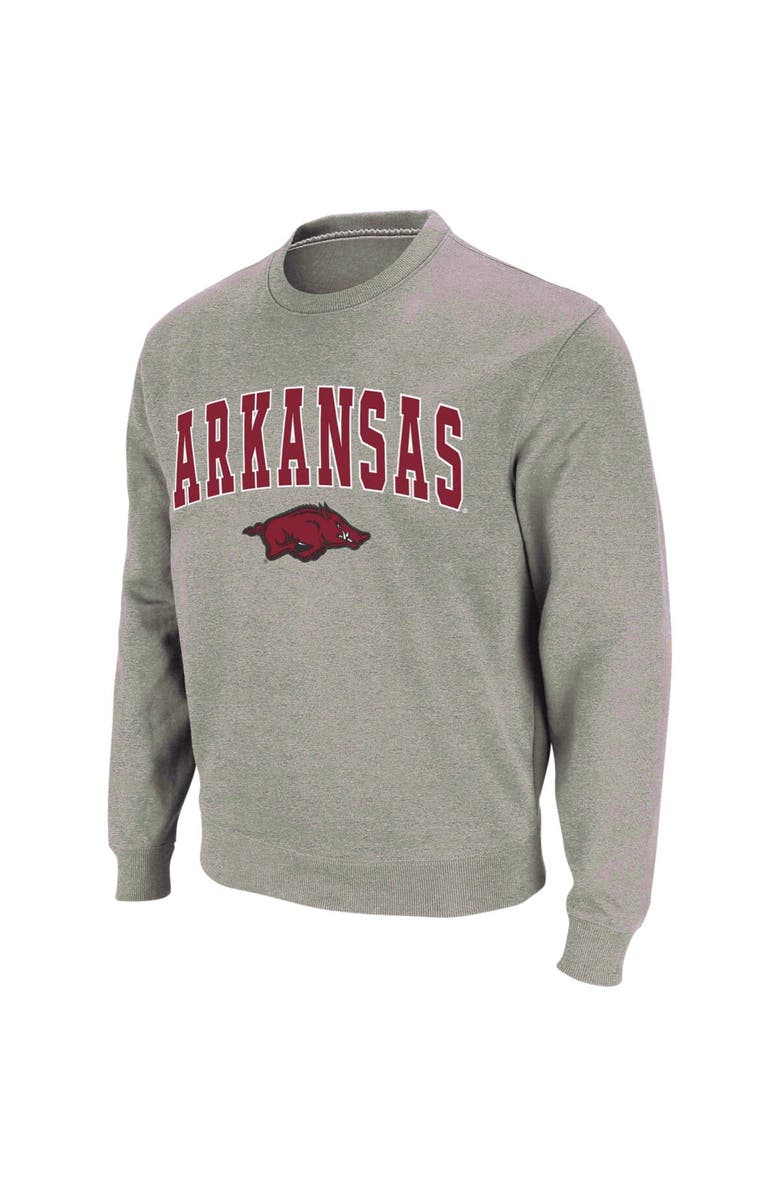 COLOSSEUM Men's Colosseum Heather Gray Arkansas Razorbacks Arch & Logo Crew Neck Sweatshirt, Main, color, Heather Gray