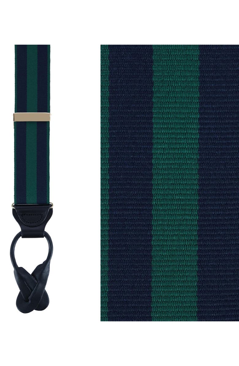 Trafalgar Balint Stripe Grosgrain Suspenders, Alternate, color, Green And Navy