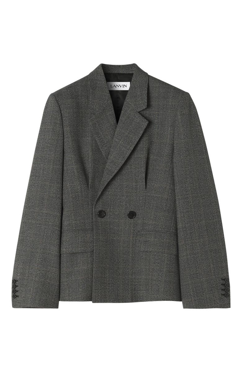 Lanvin Double-Breasted Tailored Jacket In Prince Of Wales Wool, Alternate, color, Dark Grey Melange