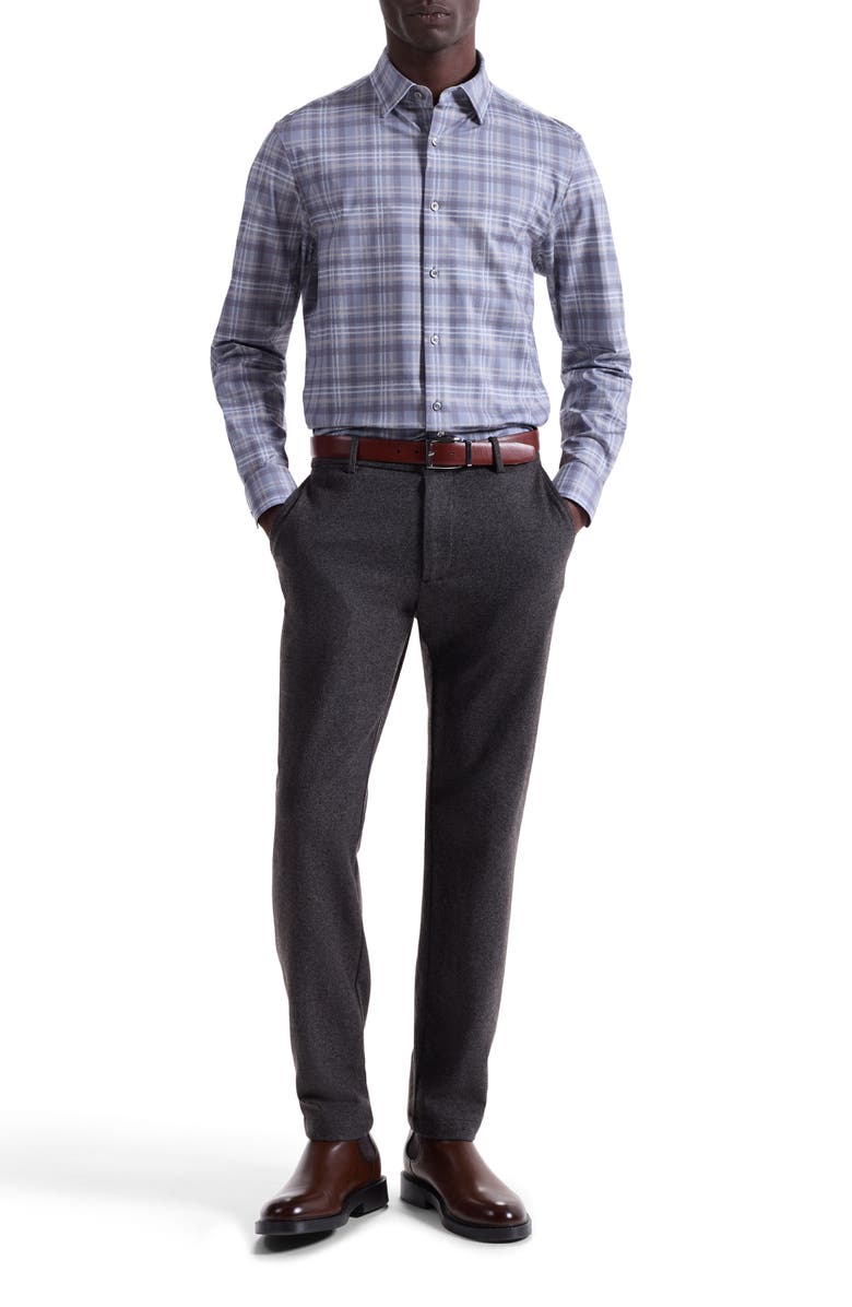 Bugatchi Jules OoohCotton<sup>®</sup> Plaid Button-Up Shirt, Alternate, color, Cement