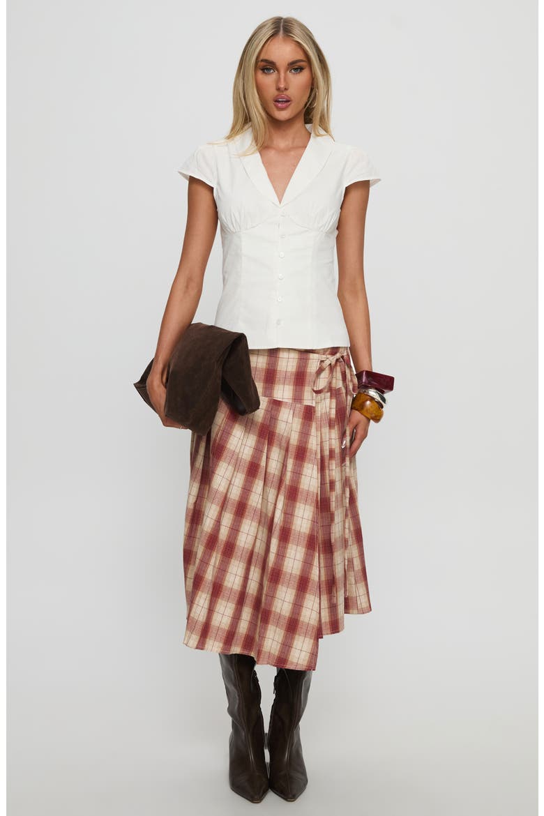 Norie Pleated Cotton Wrap Skirt, Alternate, color, RED PLAID