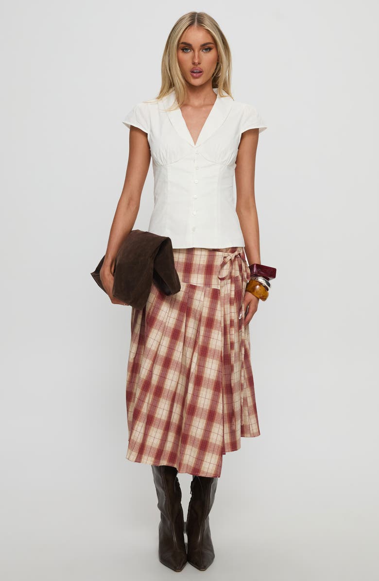 Princess Polly Norie Pleated Cotton Wrap Skirt, Alternate, color, Red Plaid