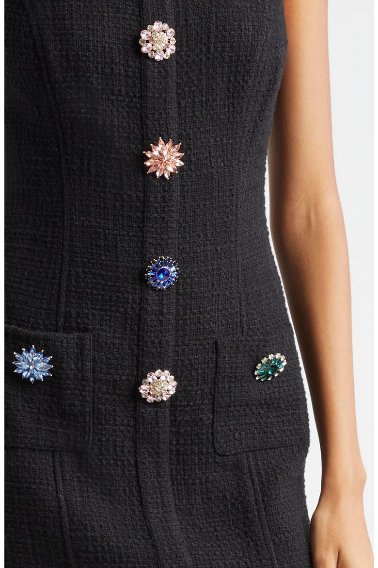 Randi Crystal Button Cotton Tweed Sheath Dress, Alternate, color, BLACK