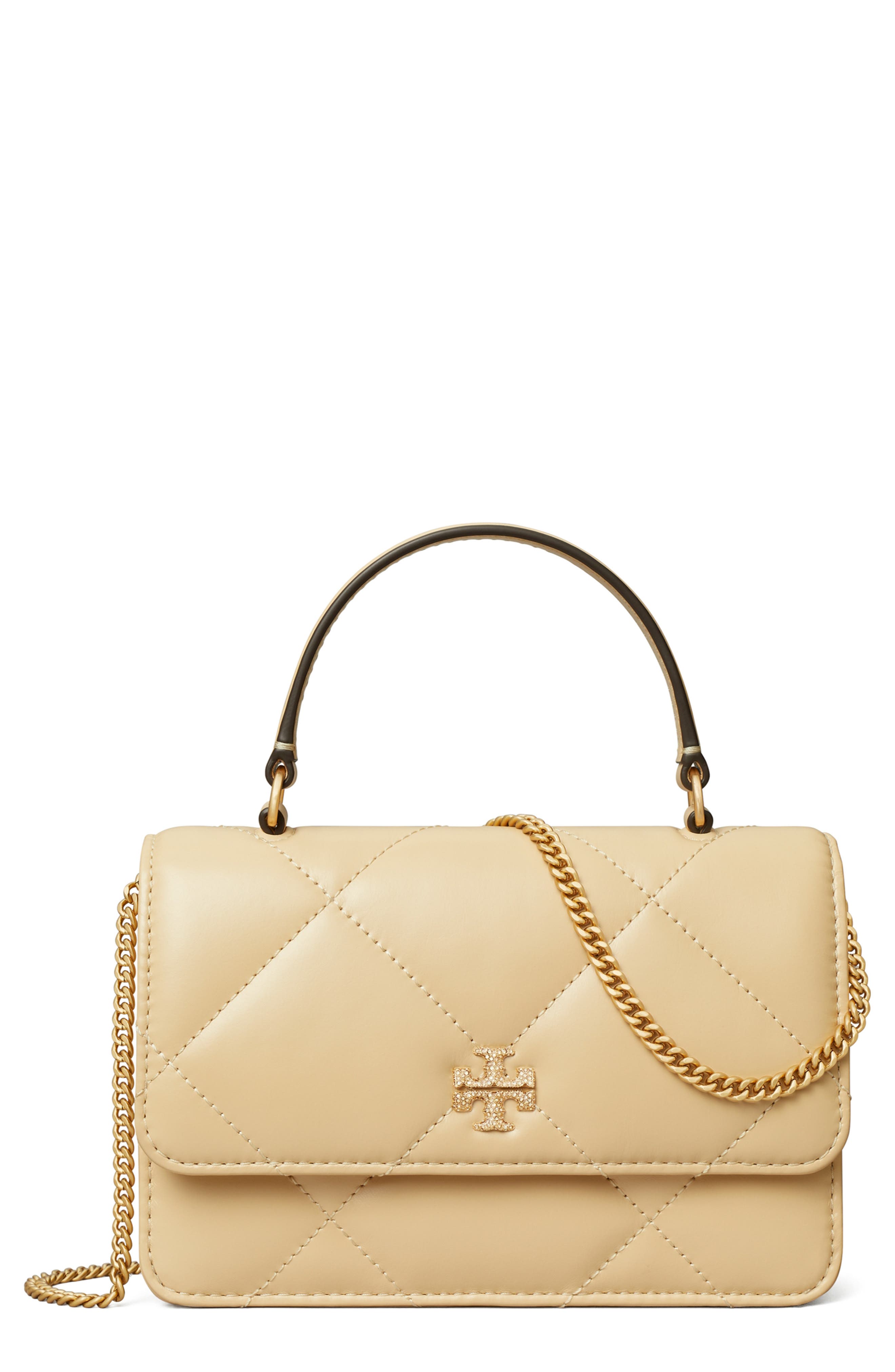 Kira Pavé Logo Diamond Quilted Leather Crossbody Bag, Main, color, VANILLA SOFT SERVE