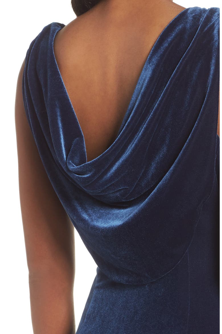 Cowl Neck Velvet Gown, Alternate, color, BLUE