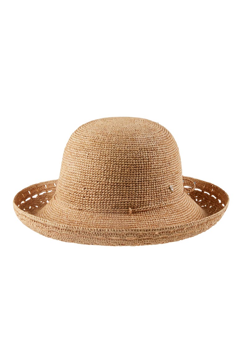 Martine Packable Upturn Raffia Hat, Main, color, NOUGAT