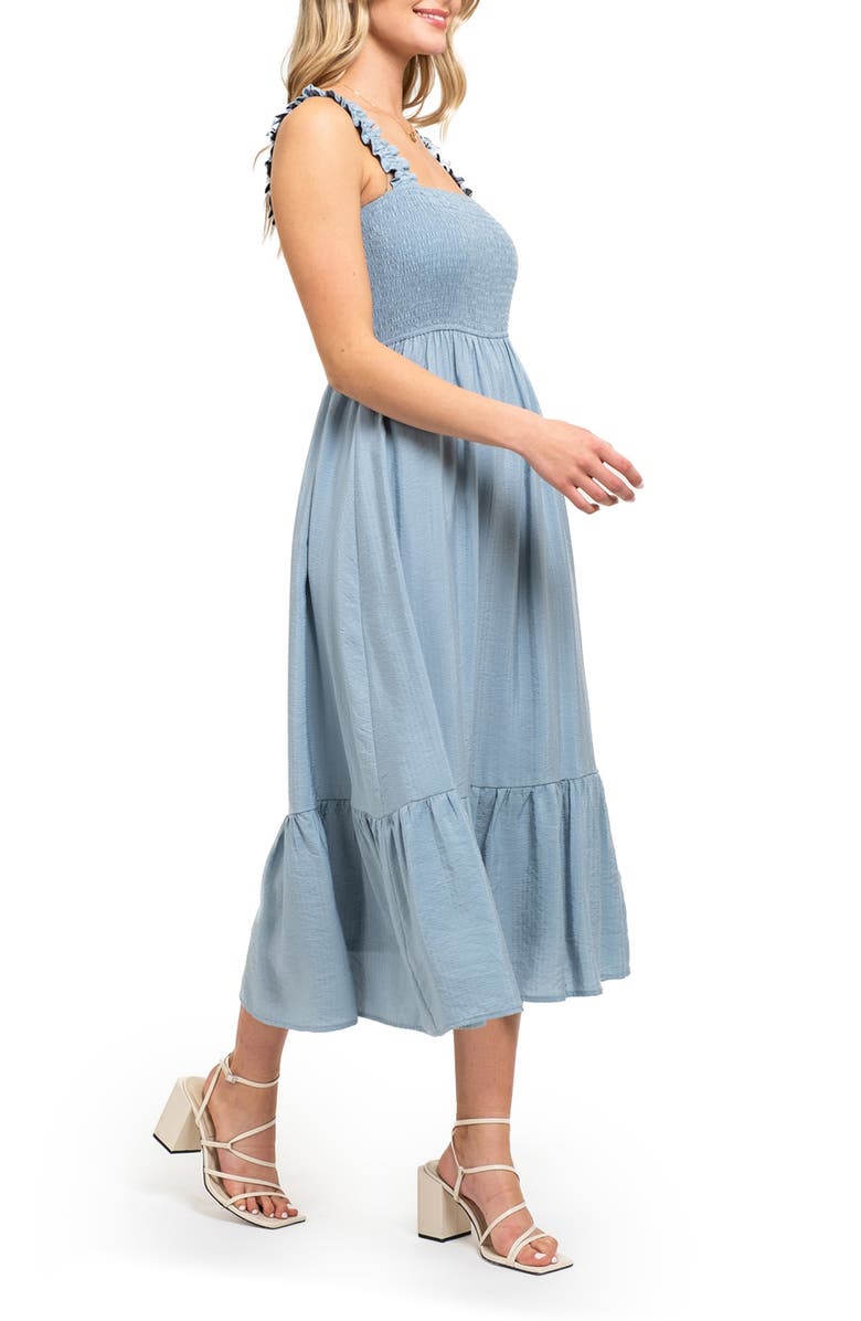 AUGUST SKY Smocked Empire Waist Midi Dress, Alternate, color, Light Teal