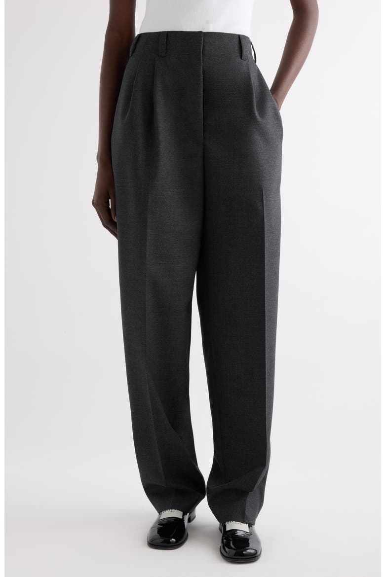 Double Pleat Low Waist Wool Grain de Poudre Pants, Main, color, GREY MIX