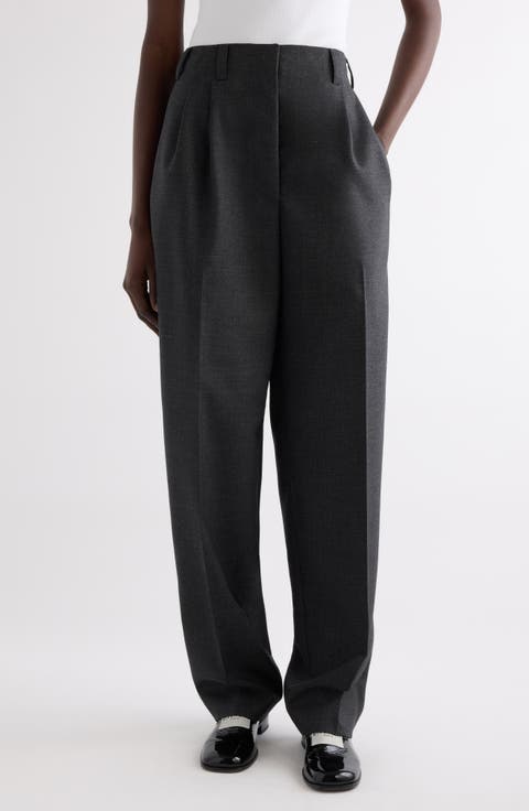 Double Pleat Low Waist Wool Grain de Poudre Pants