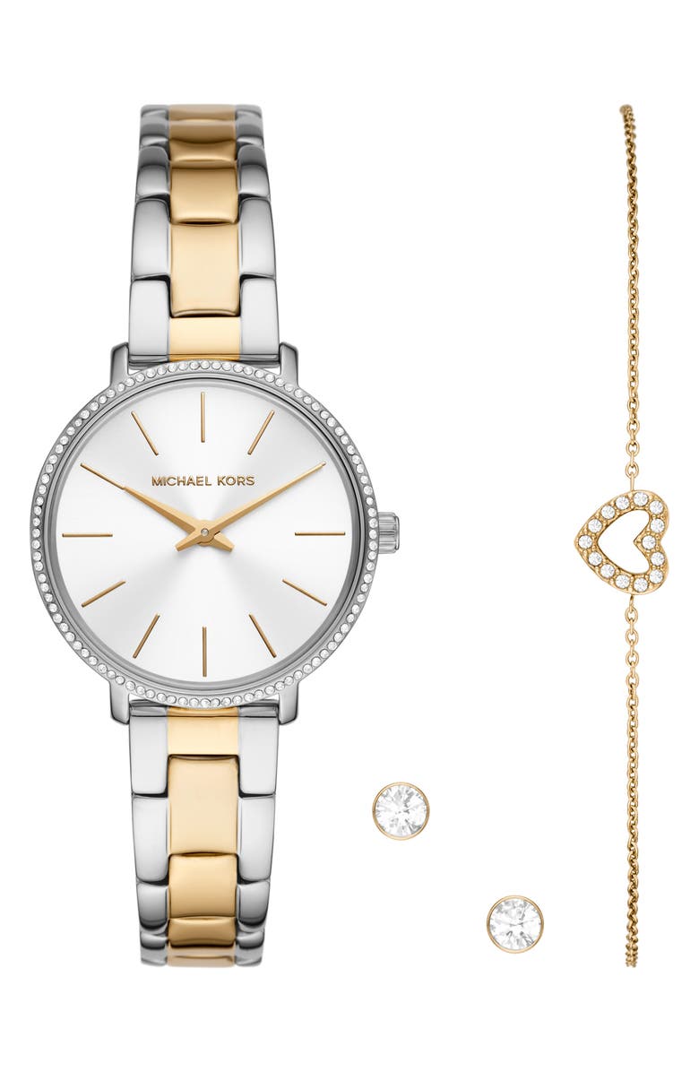 Michael Kors MICHAEL Michael Kors Mini Pyper Bracelet Watch, Earrings & Bracelet Set, 32mm, Main, color, Two Tone