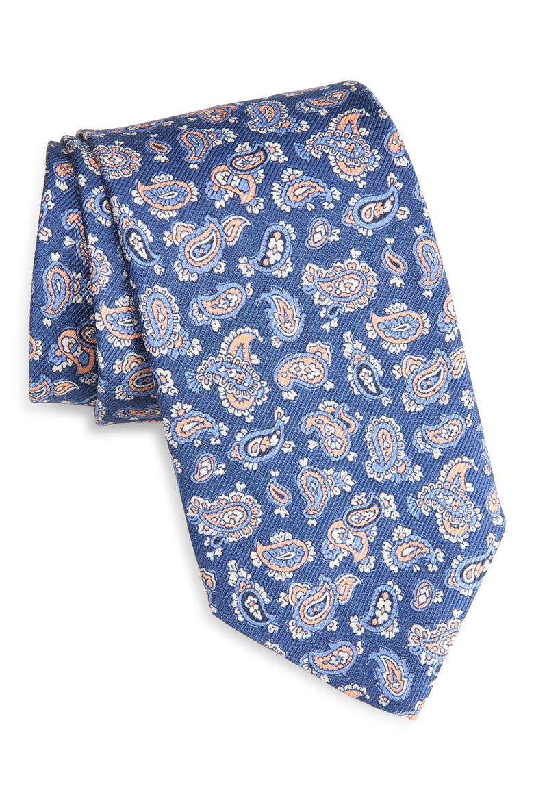 Paisley Print Silk Tie, Main, color, NAVY