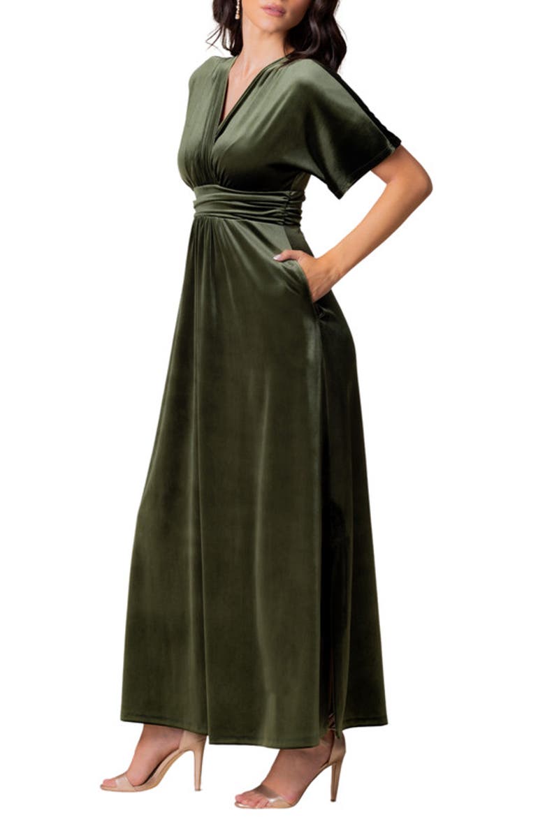 Verona V-Neck Velvet Evening Gown with Pockets, Alternate, color, Olive