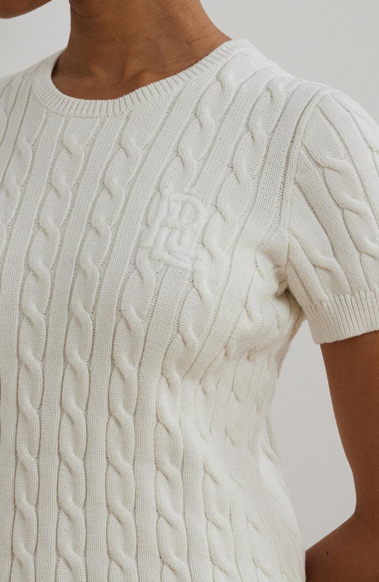 Lauren Ralph Lauren Cable Stitch Short Sleeve Cotton Sweater, Alternate, color,
