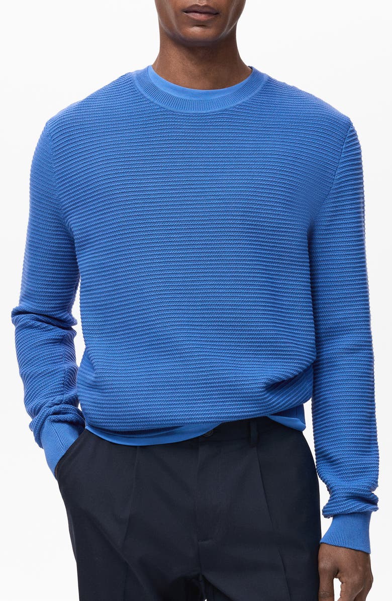 MANGO Crewneck Rib Cotton Sweater, Main, color, China Blue