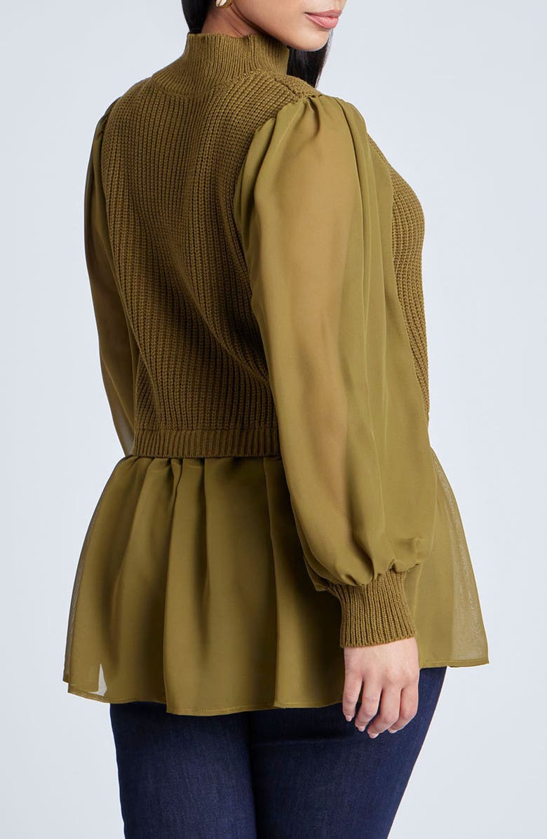 ELOQUII Mixed Media Mock Neck Tunic Sweater, Alternate, color, 