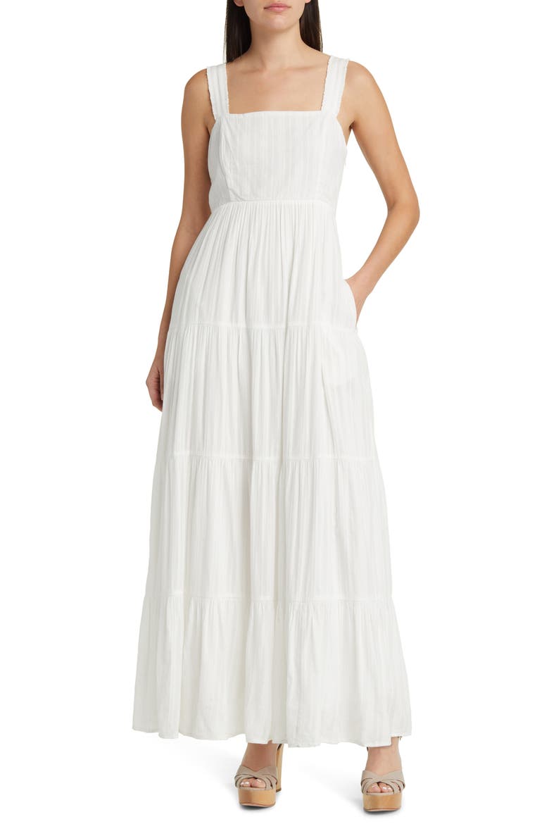 Ginseng Tiered Cotton Maxi Sundress, Main, color, WHITE