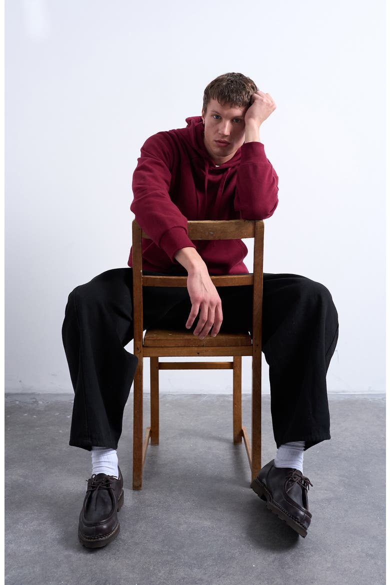 Boxy Cotton Blend Hoodie, Alternate, color, BURGUNDY