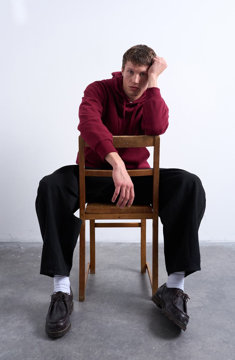 Topman Boxy Cotton Blend Hoodie, Alternate, color, Burgundy