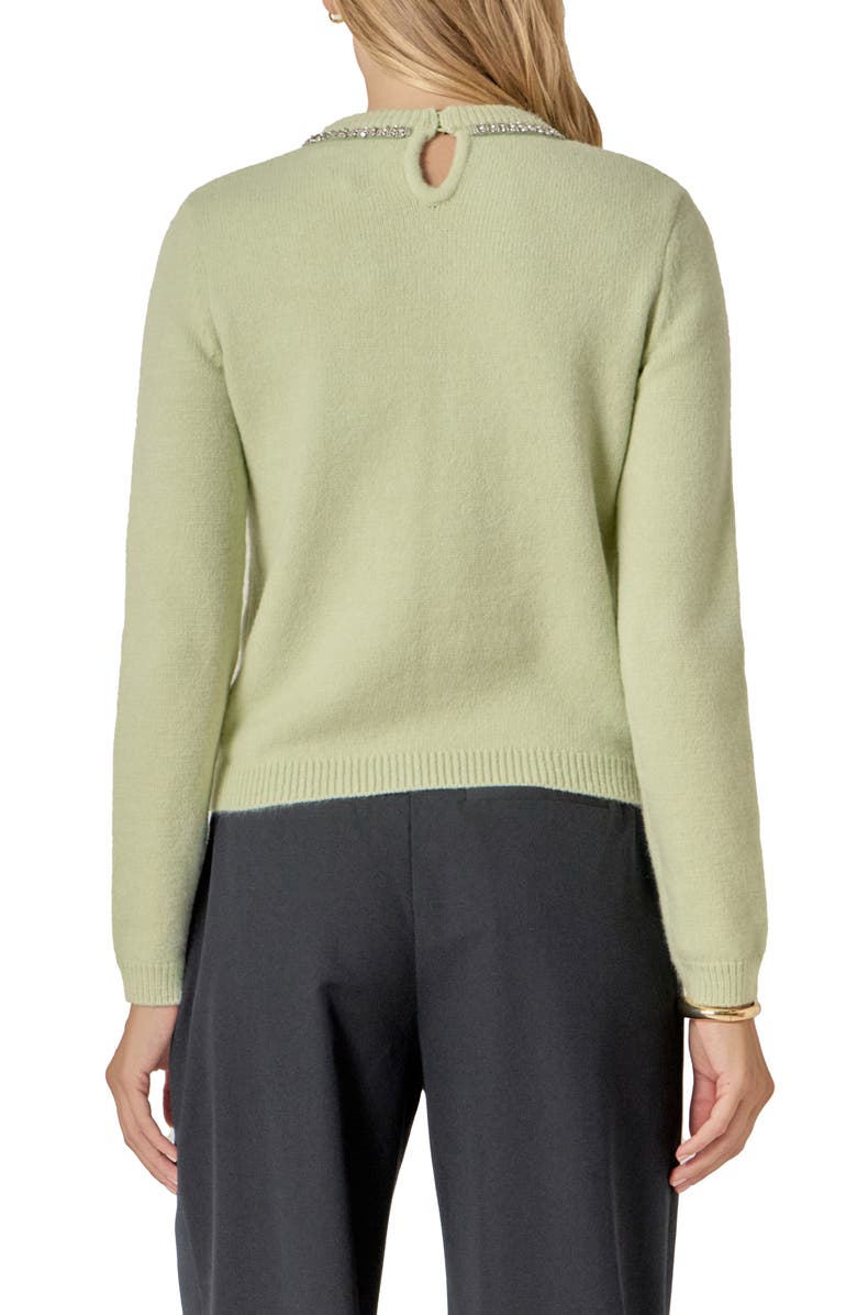English Factory Rhinestone Bow Sweater, Alternate, color, Sage