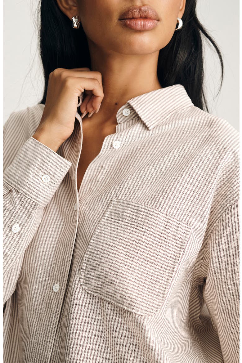Stripe Cotton Button-Up Shirt, Alternate, color, BURGUNDY STRIPED