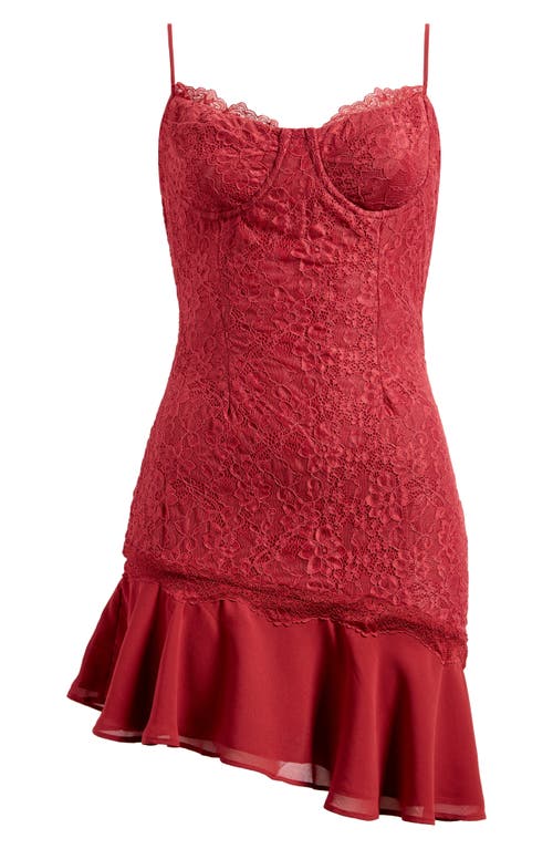 Mistress Rocks Asymmetric Stretch Lace Body-con Minidress In Red