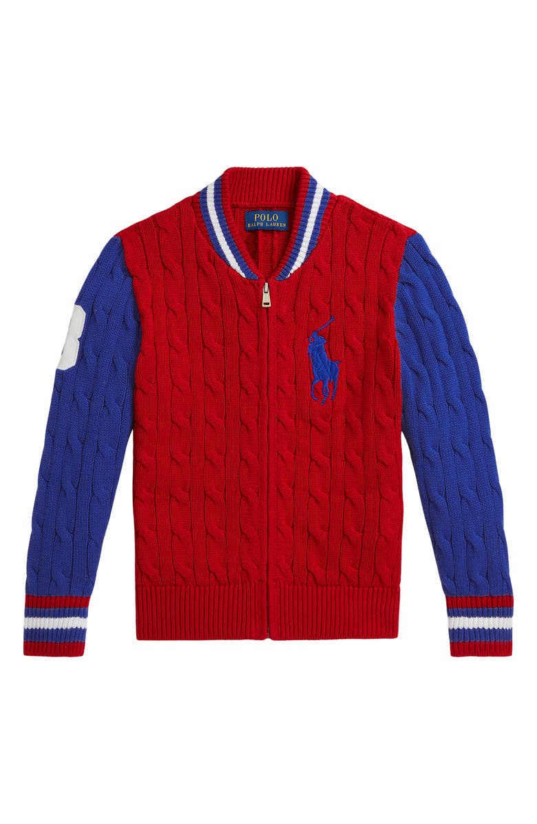 Polo Ralph Lauren Kids' Cable Stitch Cardigan, Main, color, Red Multi