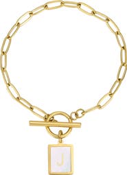 Adornia 18K Gold Plated Mother-of-Pearl Initial Charm Toggle Bracelet