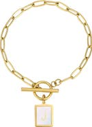 Adornia 18K Gold Plated Mother-of-Pearl Initial Charm Toggle Bracelet