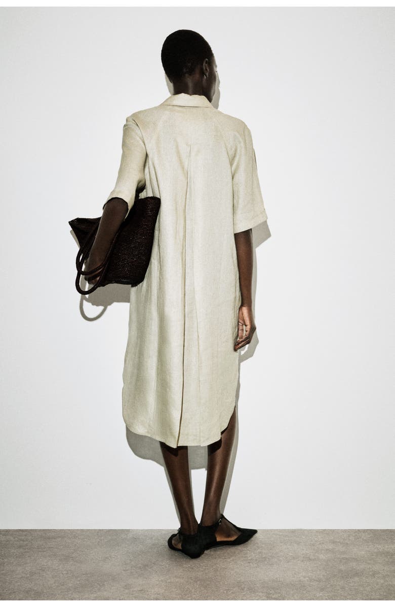 COS Short-Sleeved Linen Shirt Dress, Alternate, color, Beige