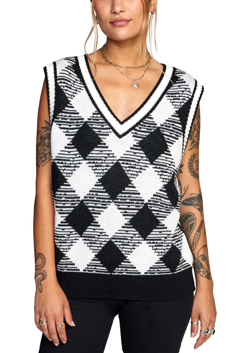 Forget Me Not Argyle Sweater Vest, Main, color, RVCA BLACK