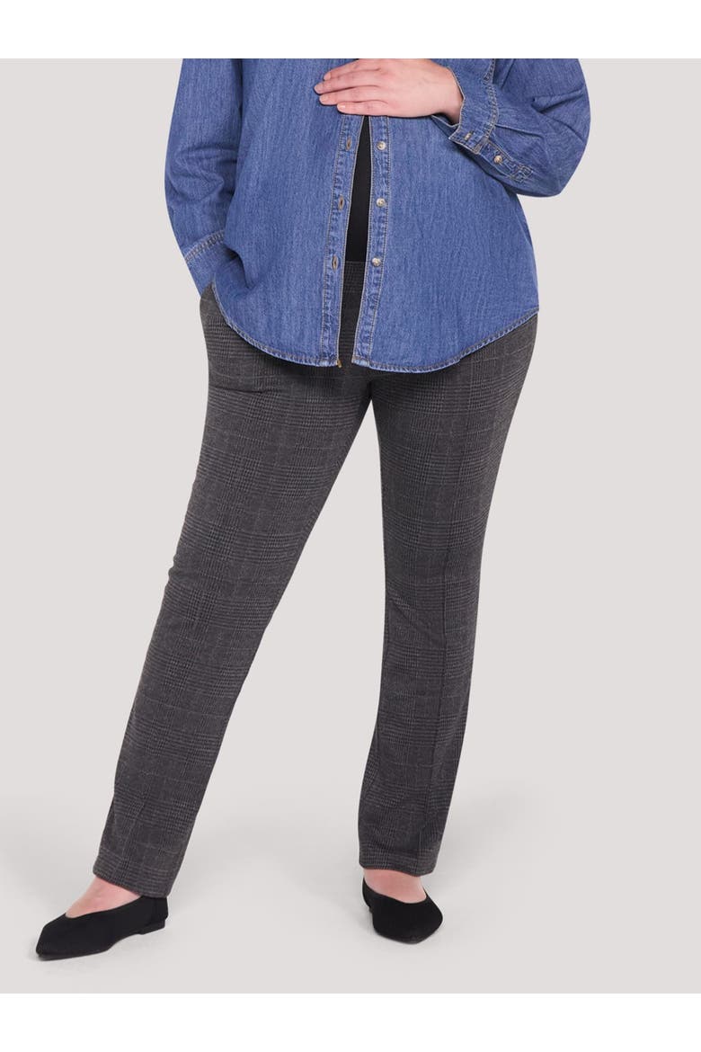 Mia Secret Fit Over the Belly Slim Straight Leg Pant, Alternate, color, Grey Plaid