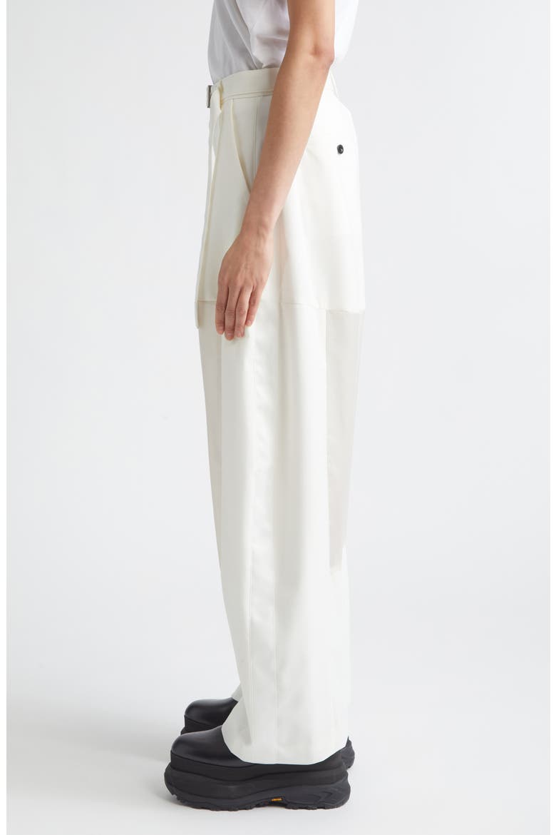 Belted Wool Suiting & Satin Barrel Leg Pants, Alternate, color, OFF WHITE