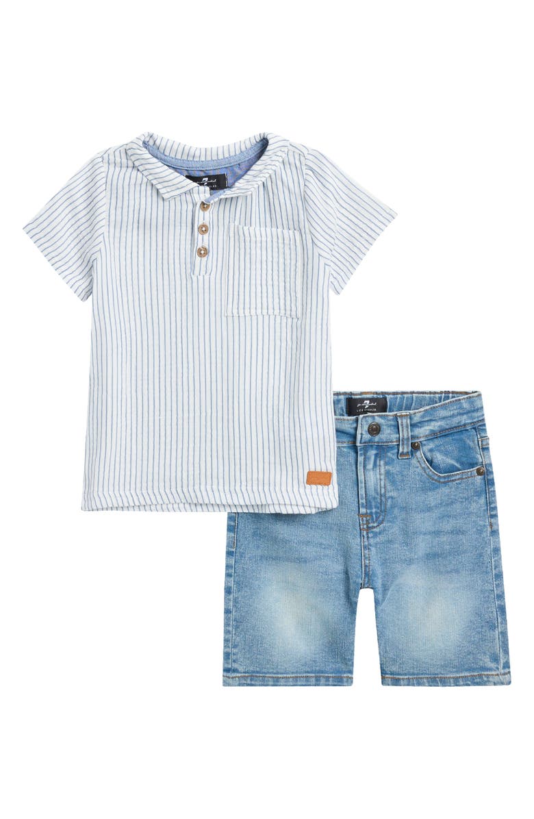 7 For All Mankind Kids' Polo & Denim Shorts Set, Main, color,